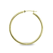 10K Yellow Gold 2mm Round Hoop Earrings, 35mm