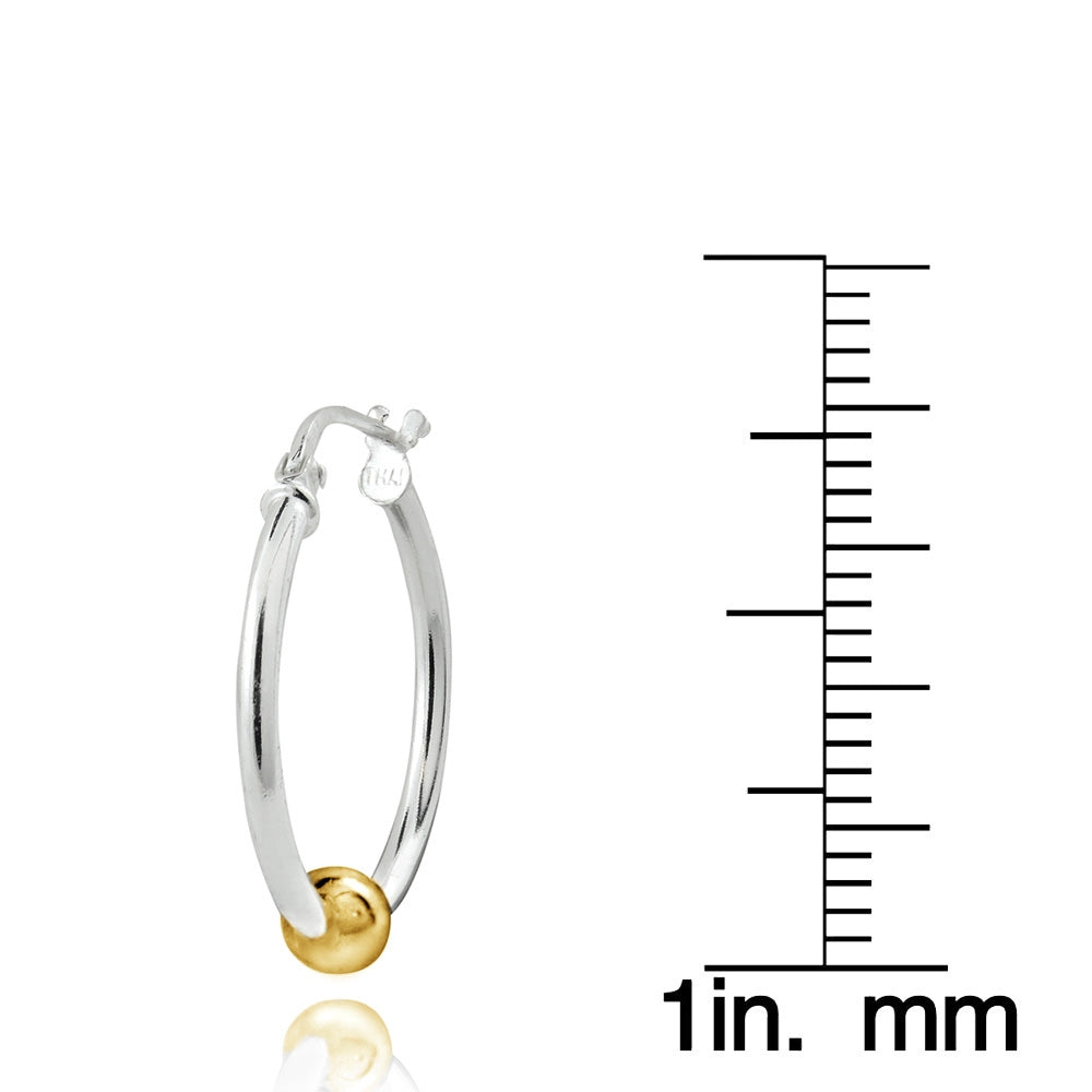 Sterling Silver with Gold Tone Bead Round Hoop Earrings, 20mm-3