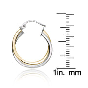 Gold Tone over Sterling Silver Two-Tone Intertwining Square-Tube Polished Hoop Earrings, 20mm