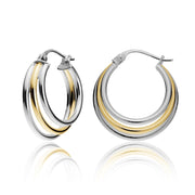 Gold Tone over Sterling Silver Two-Tone Triple Circle Round-Tube Polished Hoop Earrings, 20mm