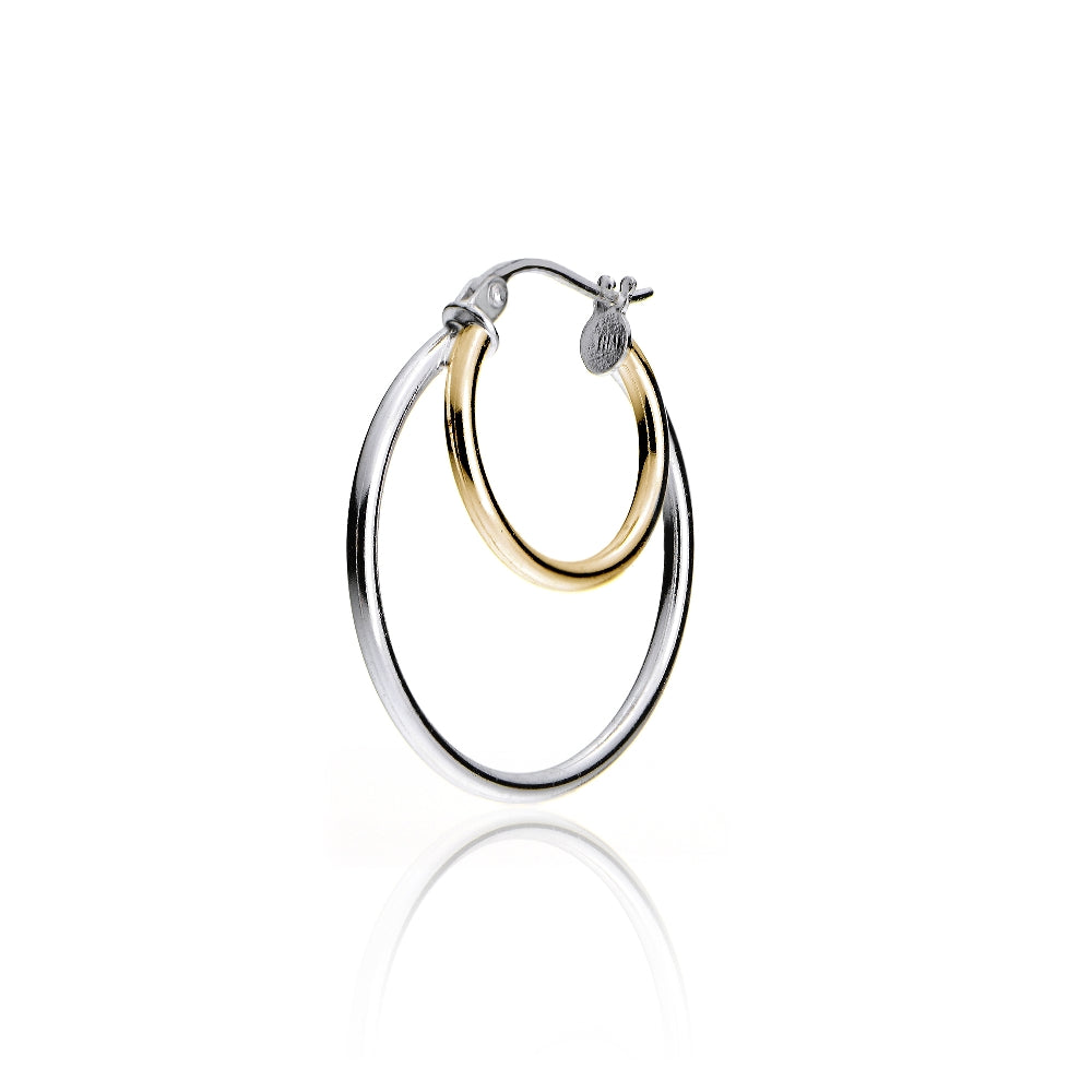 Gold Tone over Sterling Silver Two-Tone Double Circle Round Polished Hoop Earrings, 25mm-2