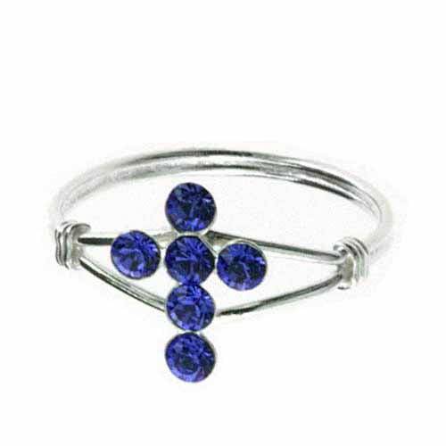 Sterling Silver Blue CZ Cross Junior Ring