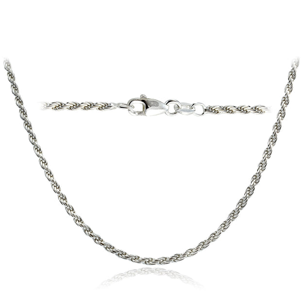 Sterling Silver Italian 2mm Rope Chain Necklace for Pendants 24 Inches