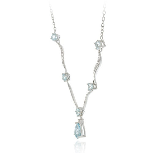 Sterling Silver Genuine Blue Topaz & Diamond Accent Wave Necklace 16"/18"-2