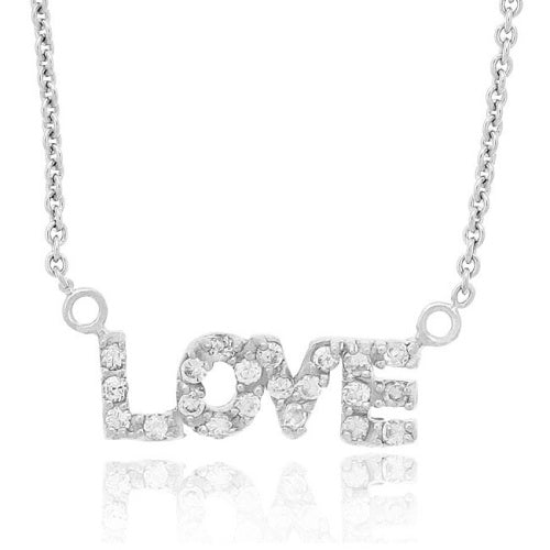 Sterling Silver Cubic Zirconia 'Love' Necklace