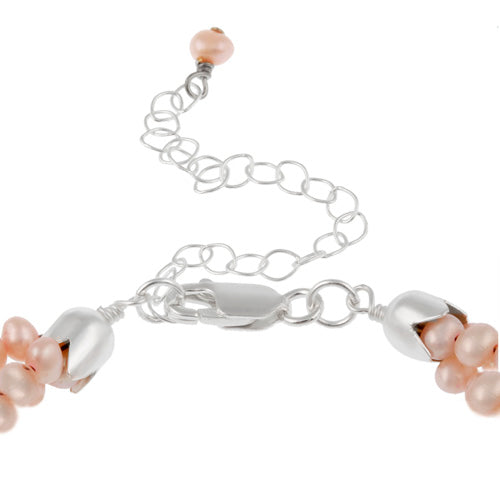 Sterling Silver Freshwater Cultered Pink Pearl Three Row Twisted Necklace-3