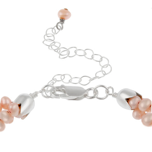 Sterling Silver Freshwater Cultered Pink Pearl Three Row Twisted Necklace