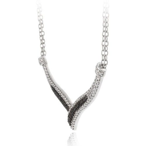 Sterling Silver 1/4 Ct. Black Diamond "V" Necklace-2
