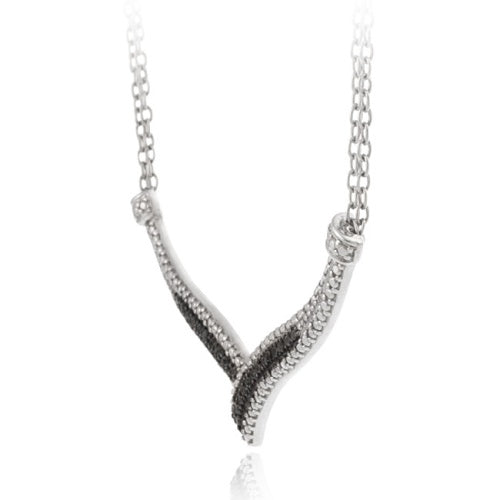 Sterling Silver 1/4 Ct. Black Diamond "V" Necklace