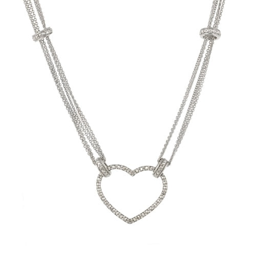 Sterling Silver Diamond Accent Six Strand Floating Heart Necklace