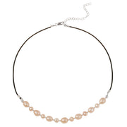Sterling Silver Freshwater Cultured Peach Pearl on Leather Beaded Necklace