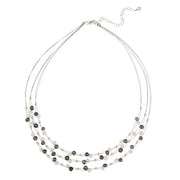 Sterling Silver Freshwater Cultured White and Peacock Pearls & Beads 3-Row Graduating Necklace