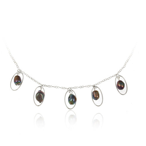 Sterling Silver Freshwater Cultured Peacock Pearl Dangle Necklace-3