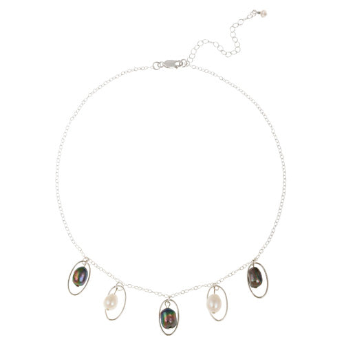 Sterling Silver Freshwater Cultured White & Peacock Pearl Dangle Necklace