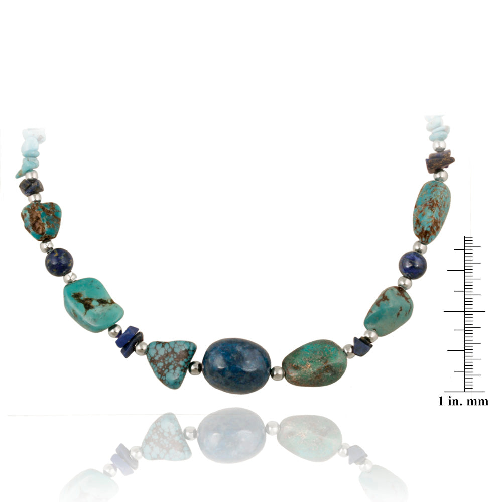Denim Lapis, Created Turquoise Chips & Nuggets Fashion Necklace w/ Sterling Silver Beadsn Necklace w/ Sterling Silver Beads-3