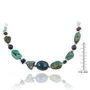 Denim Lapis, Created Turquoise Chips & Nuggets Fashion Necklace w/ Sterling Silver Beadsn Necklace w/ Sterling Silver Beads