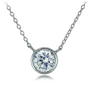 Sterling Silver Bezel-Set Cubic Zirconia Round Solitaire Necklace