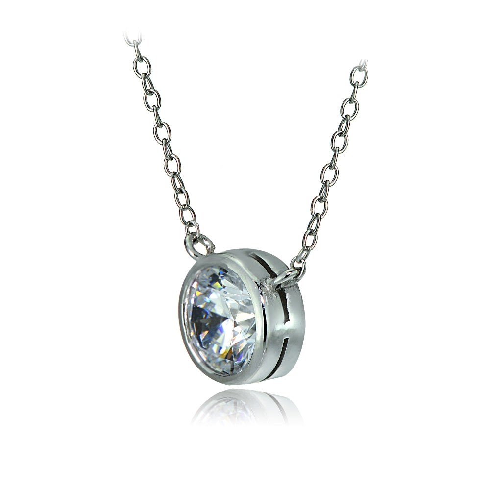 Sterling Silver Bezel-Set Cubic Zirconia Round Solitaire Necklace-2