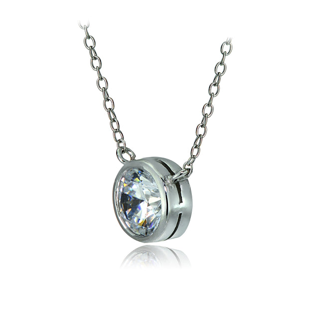 Sterling Silver Bezel-Set Cubic Zirconia Round Solitaire Necklace