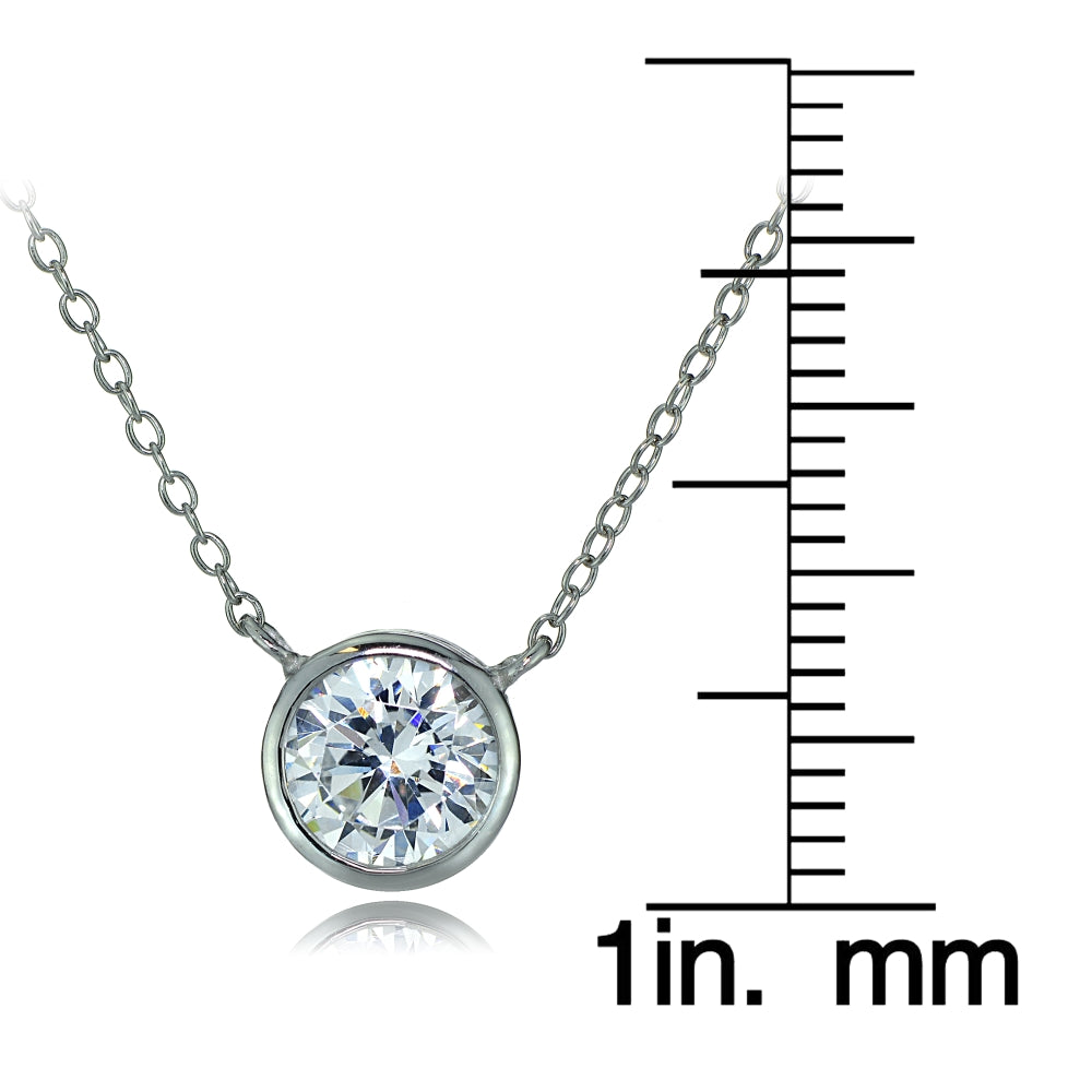 Sterling Silver Bezel-Set Cubic Zirconia Round Solitaire Necklace-3