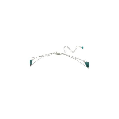 Created Turquoise Chips & Nuggets 3-Row Graduating Necklace w/ Sterling Silver Beads-2