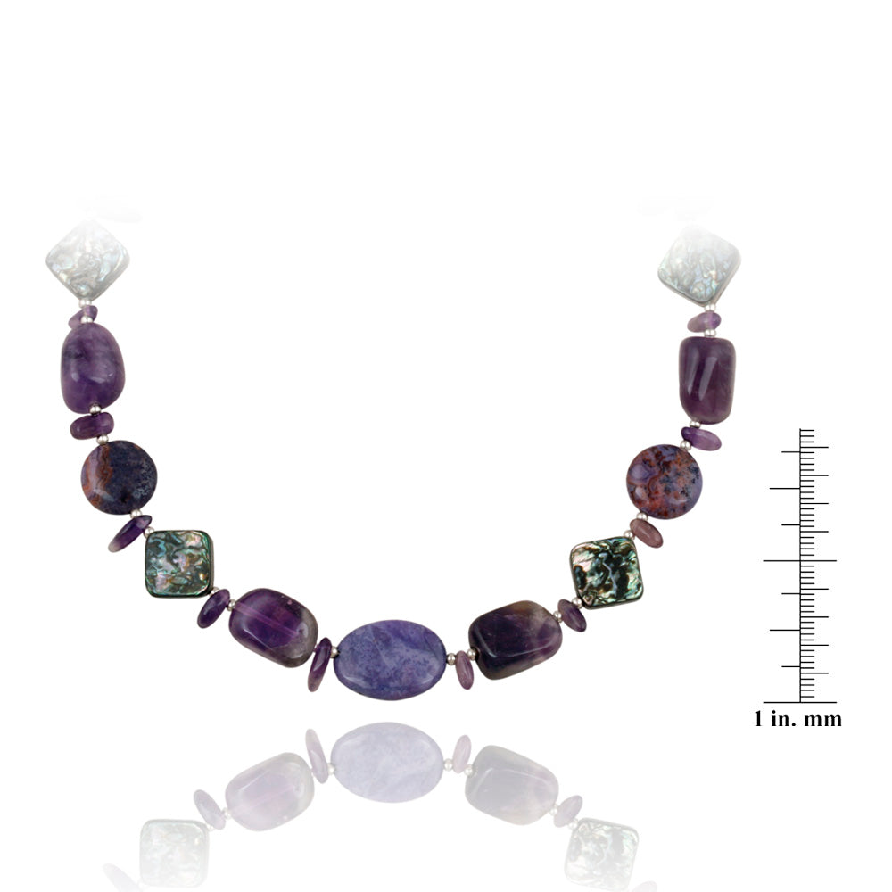 Sterling Silver Abalone, Amethyst Chips & Nuggets Fashion Necklace-3