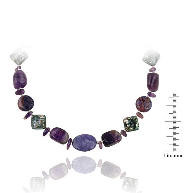 Sterling Silver Abalone, Amethyst Chips & Nuggets Fashion Necklace