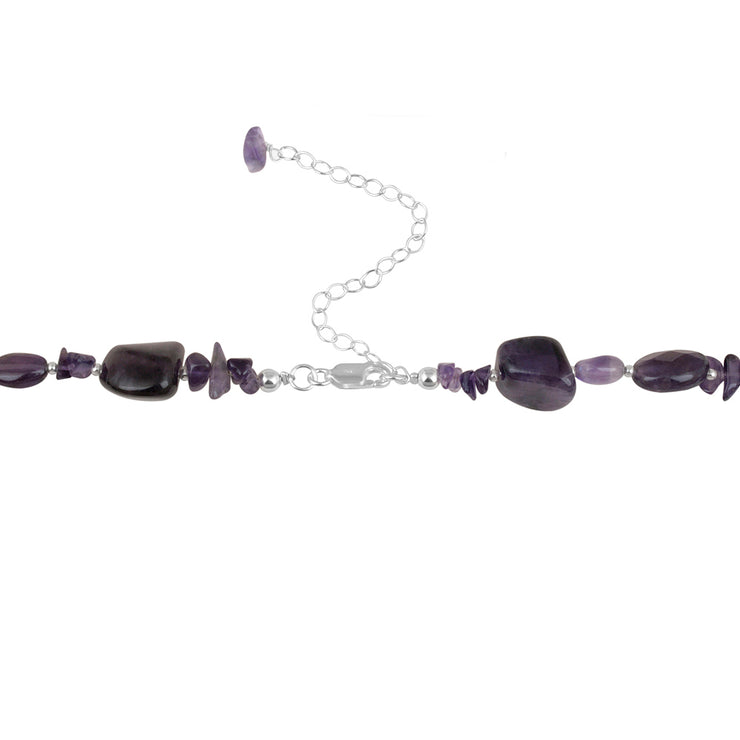 Sterling Silver Abalone, Amethyst Chips & Nuggets Fashion Necklace