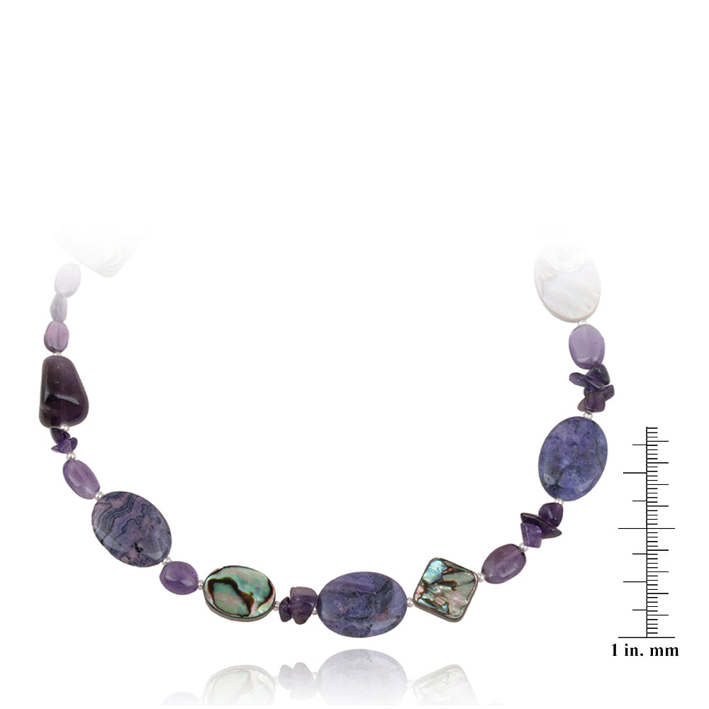 Sterling Silver Abalone, Amethyst Chips & Nuggets Fashion Necklace-3