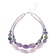 Sterling Silver Abalone, Pearl, Amethyst Chips & Stones Two-Strand Necklace