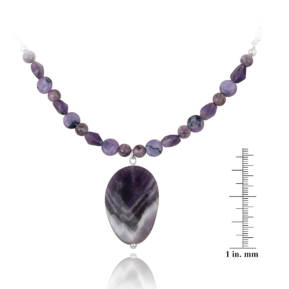 Sterling Silver Amethyst & Purple Stones Drop Leather Necklace-3
