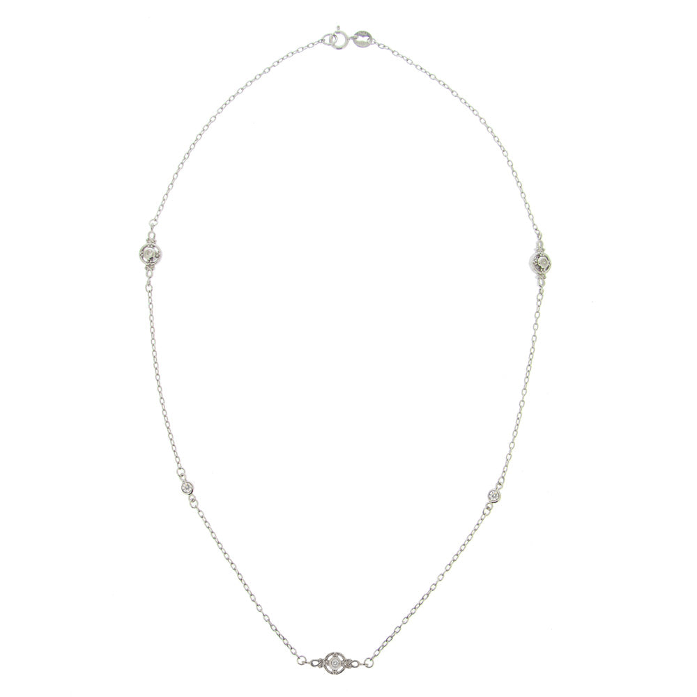 Sterling Silver CZ Round Station Necklace, 18-inch