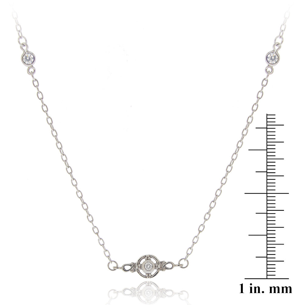 Sterling Silver CZ Round Station Necklace, 18-inch-3