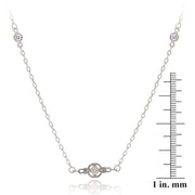 Sterling Silver CZ Round Station Necklace, 18-inch