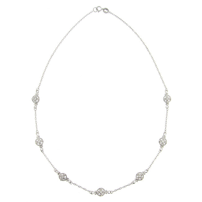 Sterling Silver CZ Flower Chain Necklace