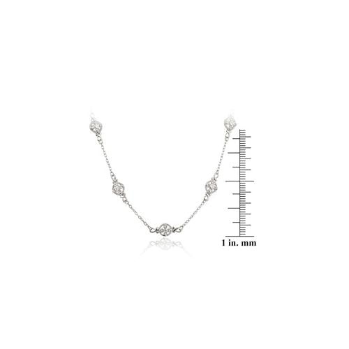 Sterling Silver CZ Flower Chain Necklace-3