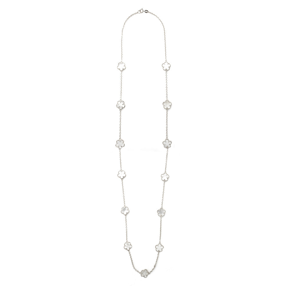 Sterling Silver Mother of Pearl Clover Necklace, 36 inch