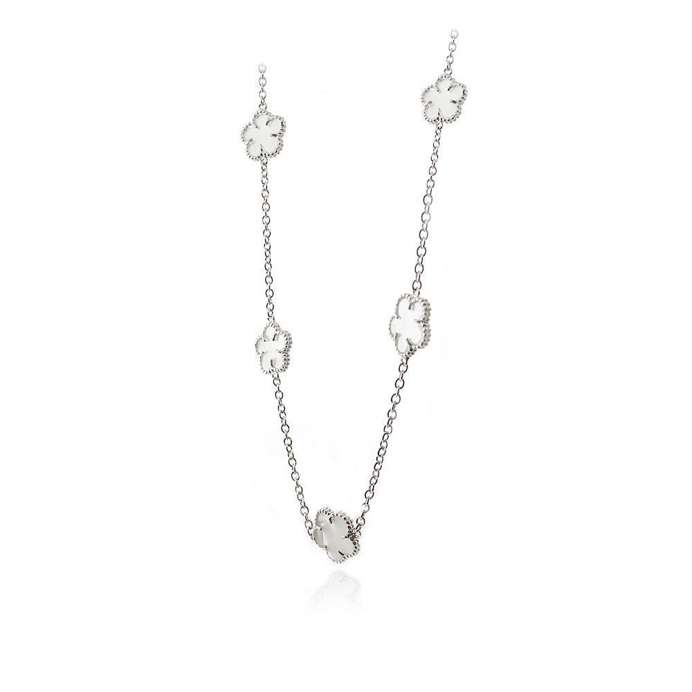 Sterling Silver Mother of Pearl Clover Necklace, 36 inch-2