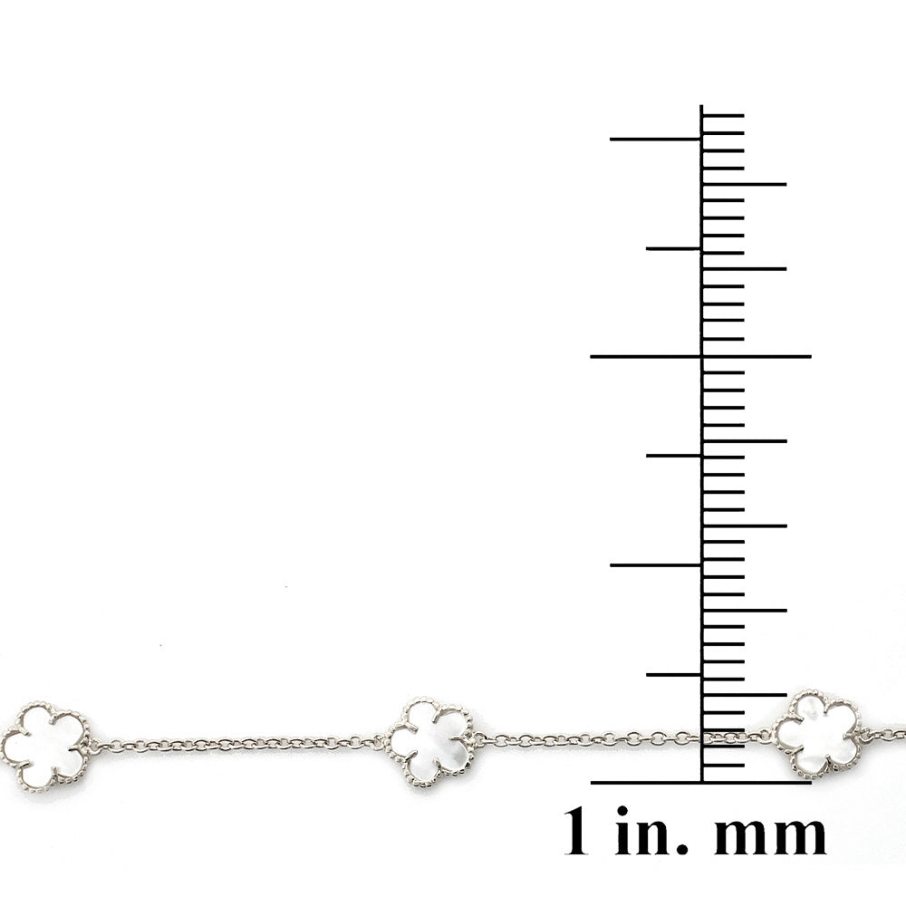 Sterling Silver Mother of Pearl Clover Necklace, 36 inch-3