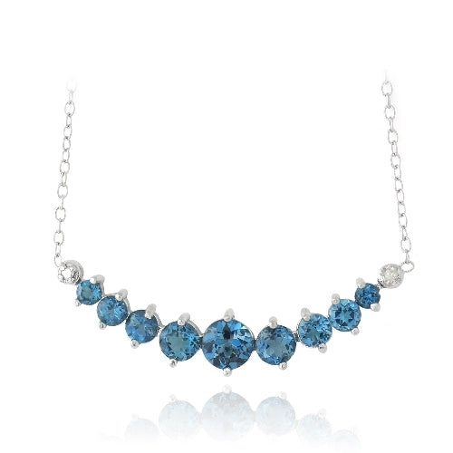 Sterling Silver 2.1ct London Blue Topaz & Diamond Accent Frontal Journey Necklace