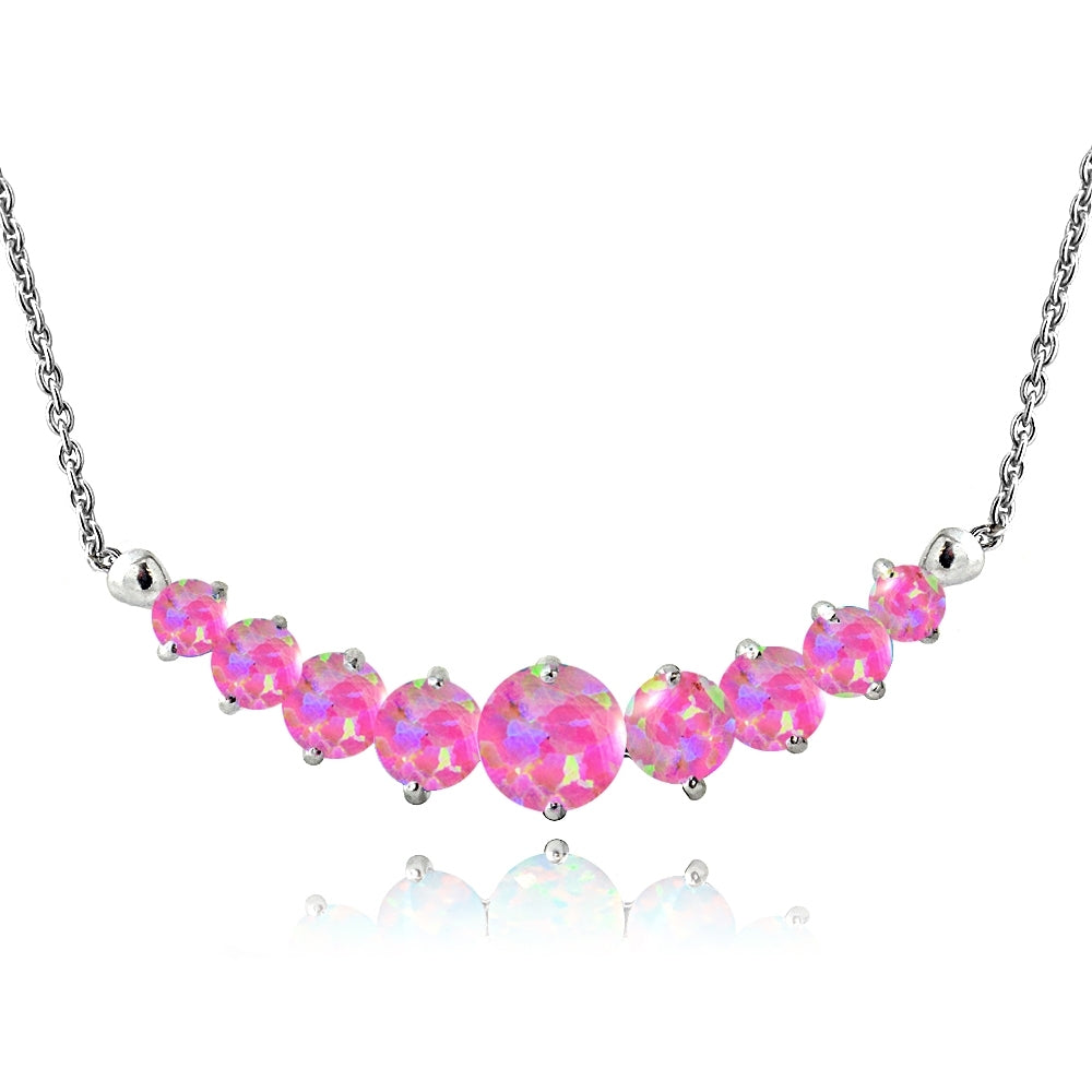 Sterling Silver Created Pink Opal & Diamond Accent Frontal Journey Necklace