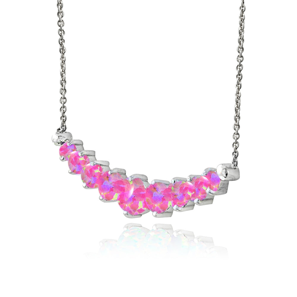 Sterling Silver Created Pink Opal & Diamond Accent Frontal Journey Necklace-2