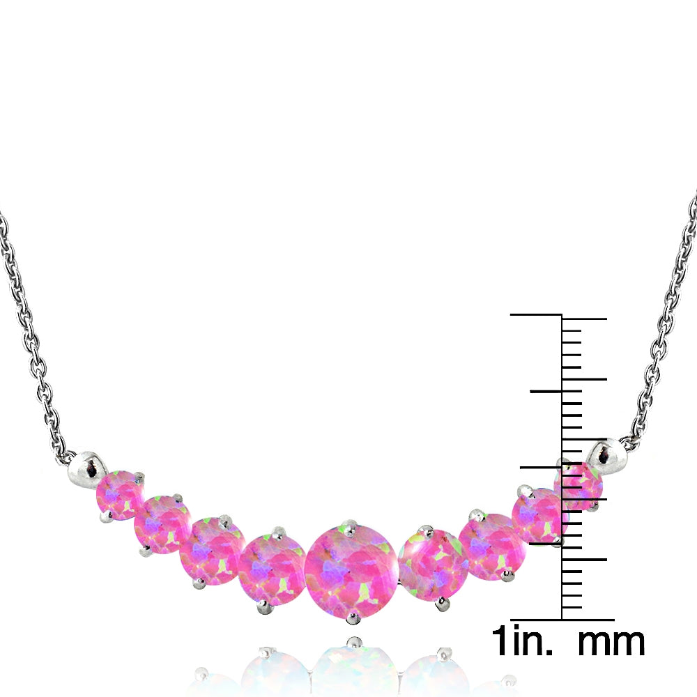 Sterling Silver Created Pink Opal & Diamond Accent Frontal Journey Necklace-3