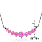 Sterling Silver Created Pink Opal & Diamond Accent Frontal Journey Necklace