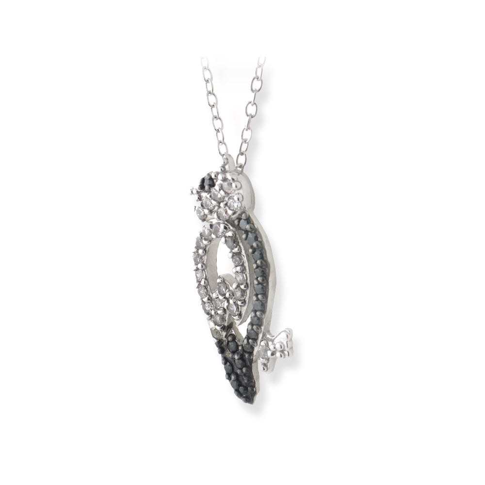 Sterling Silver Black & White CZ Bird Necklace-2