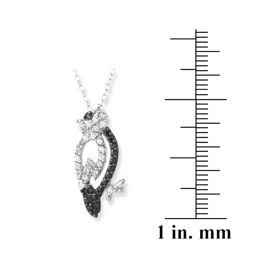 Sterling Silver Black & White CZ Bird Necklace-3