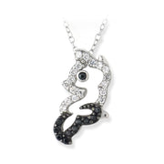 Sterling Silver Black & White CZ Fox Necklace