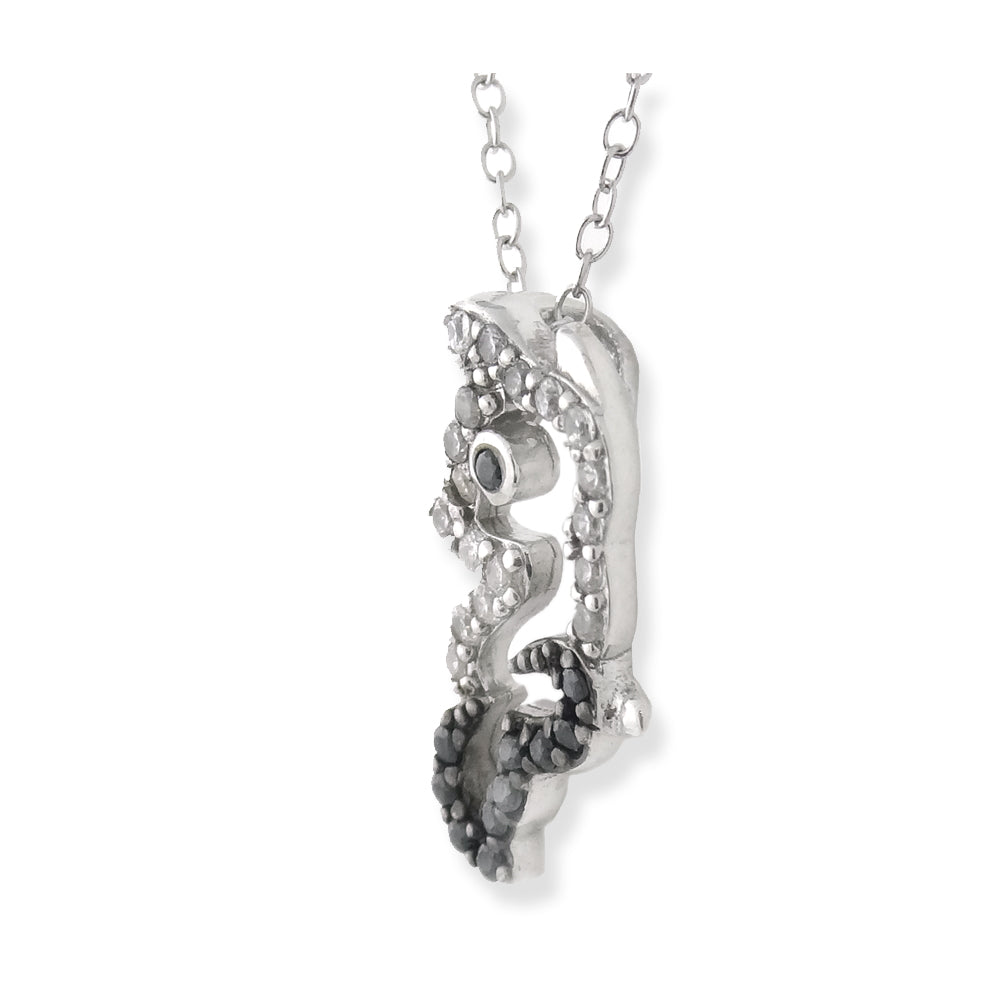 Sterling Silver Black & White CZ Fox Necklace-2