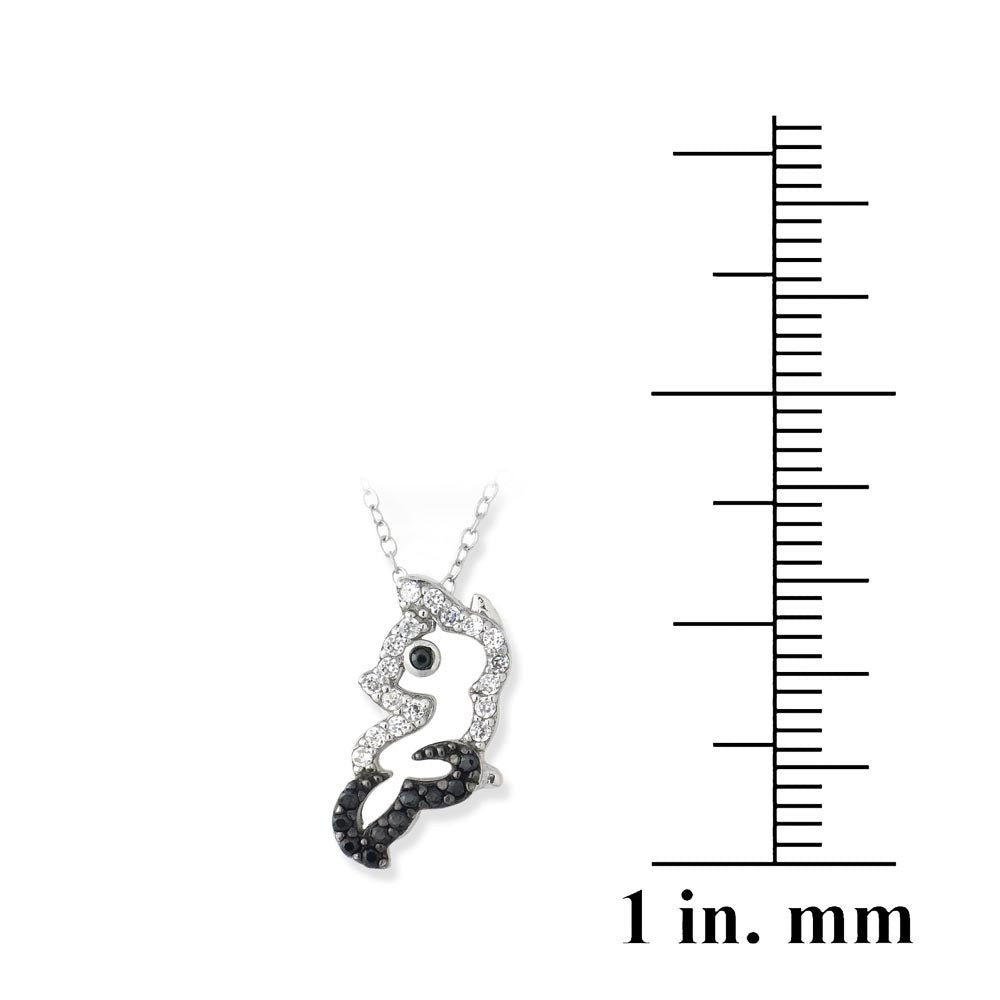 Sterling Silver Black & White CZ Fox Necklace-3