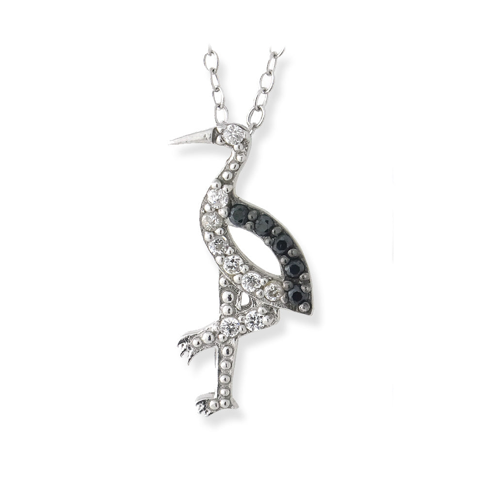Sterling Silver Black & White CZ Flamingo Necklace